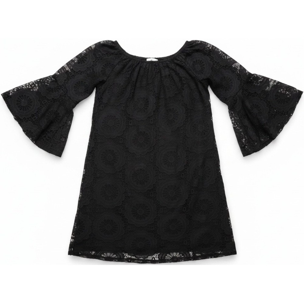 Pink Coconut Boutique Womens Medium Black Lace Bell Sleeve Dress Boho Party Mini
